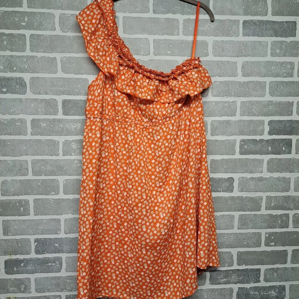 Lane Bryant Confetti Knee Dress Womens Plus Size 16 Orange‎ One Shoulder Ruffle